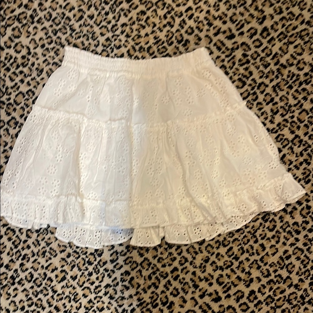 Hill House White Skater Mini Skirt Tiered Ruffled Casual